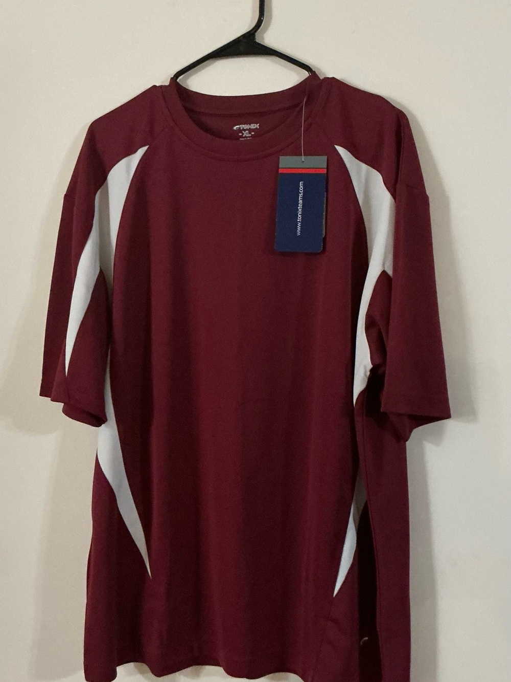 Tonix Teamwork Men's Maroon Athletic Short-Sleeve Shirt with White Accents, XL